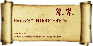 Matkó Nikétás névjegykártya